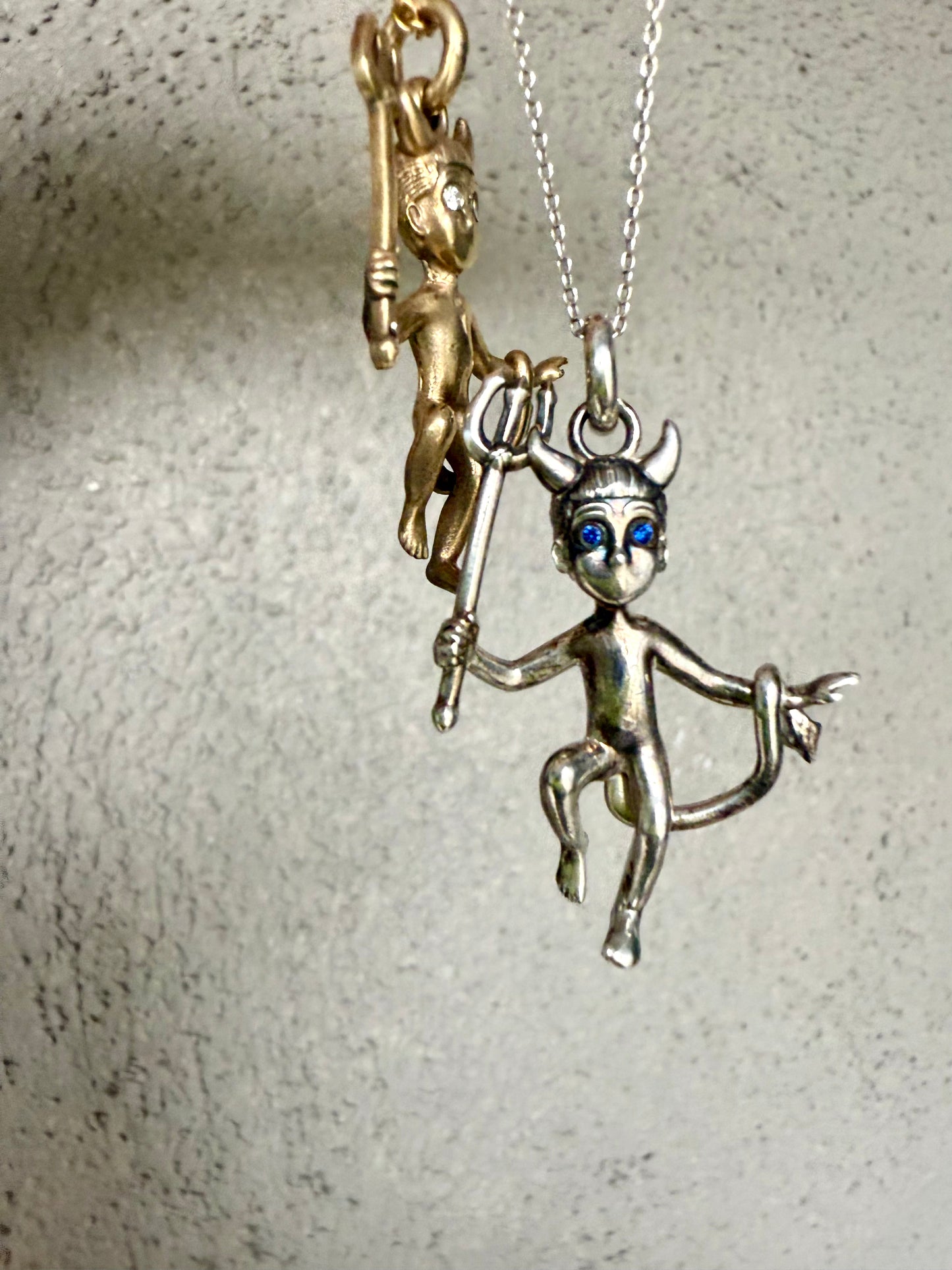 Sterling Silver Lil Devil Guy with Blue Sapphires, by Taylor Bosworth